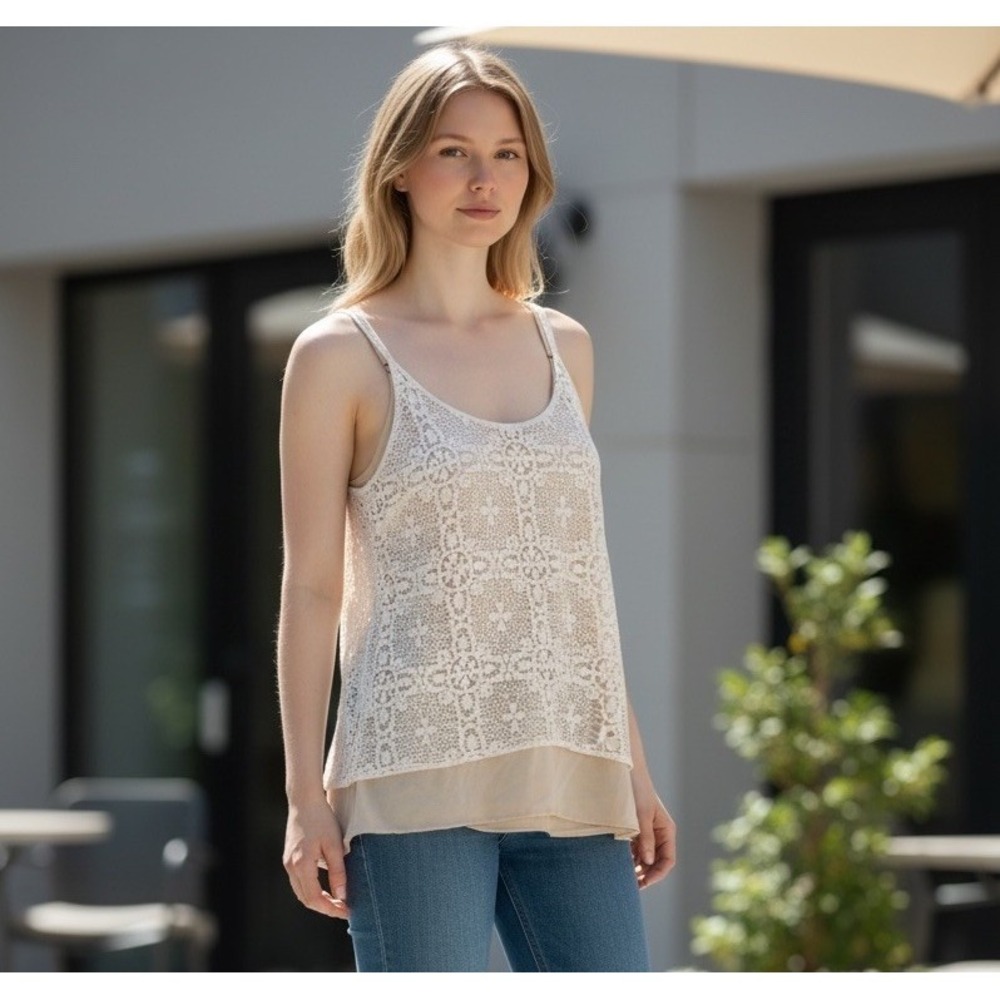 CAbi‎ Cami Lace Tank Small Style #798 Lace Overlay